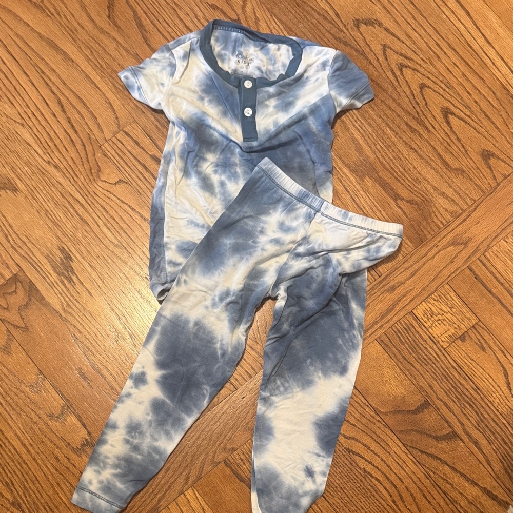Kickee Pants Blue and White Tie-Dye Kids Pajama Set